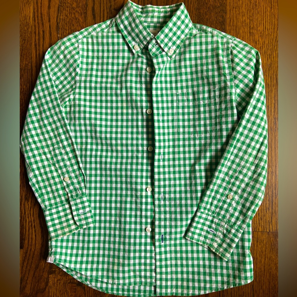 Long sleeve green gingham collared shirt